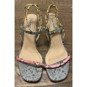 Steve Madden Snakeskin Ankle Strap Square Toe Kitten Heel Sandals 8.5